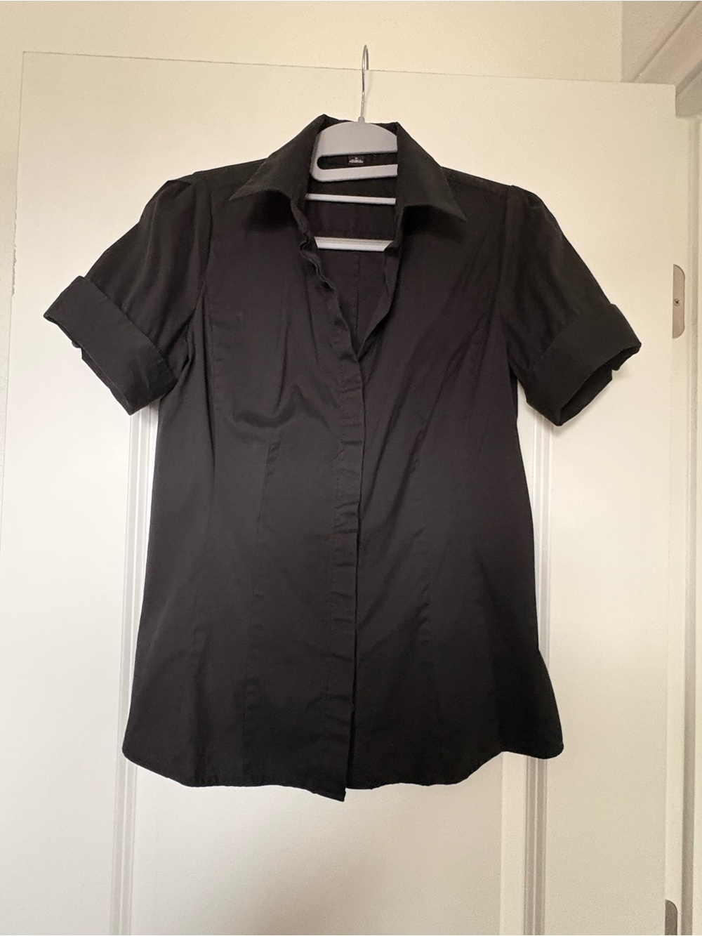 Ann Taylor Black Short-Sleeve Button Down Shirt for Women Sz 2 Cufflinks